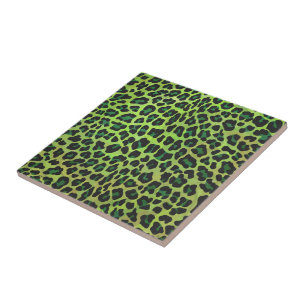 Leopard Black and Green Print Tile