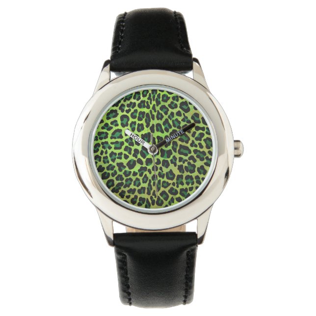 Leopard Black and Green Print Watch (Front)