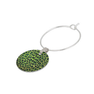 Leopard Black and Green Print Wine Glass Charm