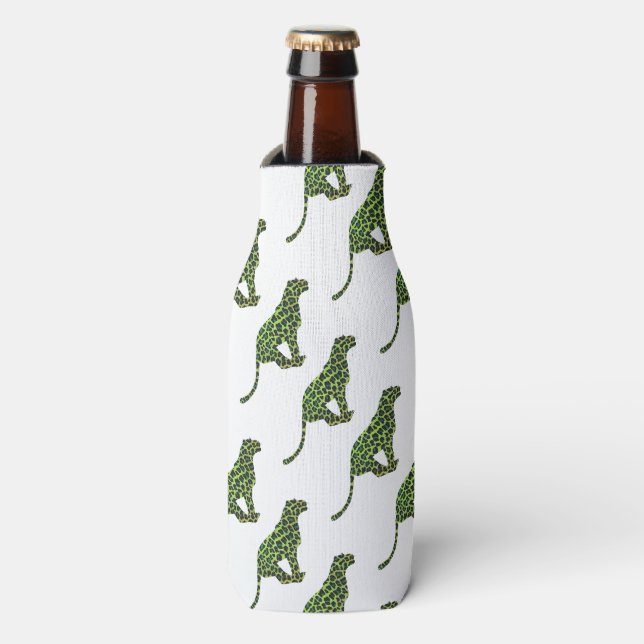 Leopard Black and Green Silhouette Bottle Cooler (Bottle Front)