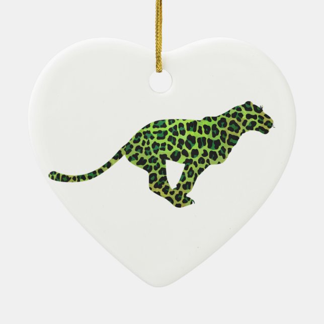 Leopard Black and Green Silhouette Ceramic Ornament (Back)