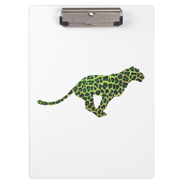 Leopard Black and Green Silhouette Clipboard (Front)