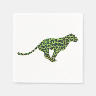 Leopard Black and Green Silhouette Paper Napkins