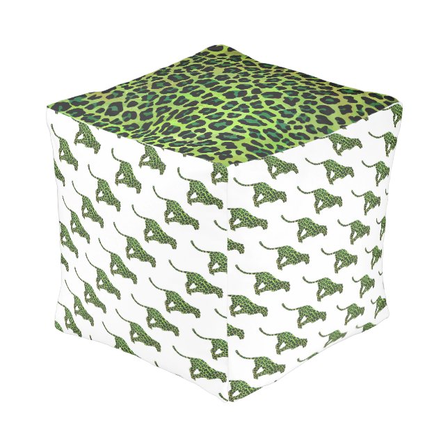 Leopard Black and Green Silhouette Pouf (Angled Back)