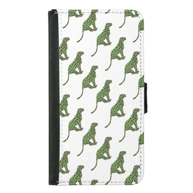 Leopard Black and Green Silhouette Samsung Galaxy Wallet Case (Front)