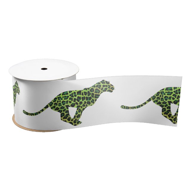 Leopard Black and Green Silhouette Satin Ribbon (Spool)