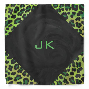 Leopard Black and Green with Monogram Bandana