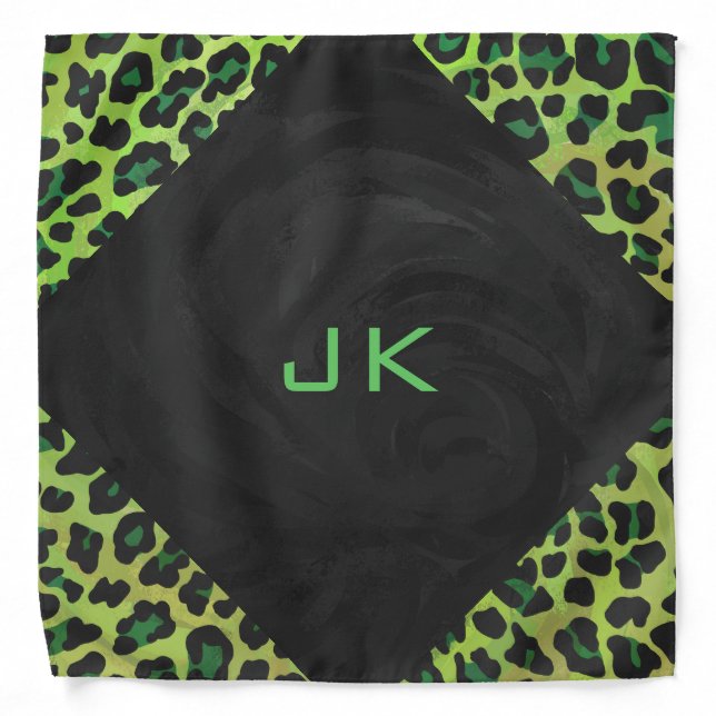 Leopard Black and Green with Monogram Bandana (Front)