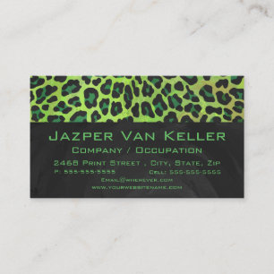 Leopard Black and Green with Monogram Business Card