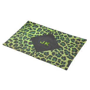 Leopard Black and Green with Monogram Cloth Placemat