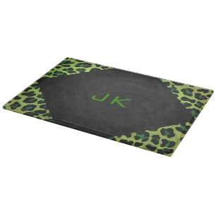 Leopard Black and Green with Monogram Cutting Board