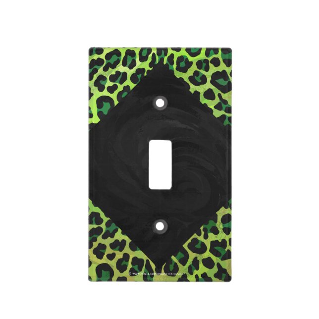 Leopard Black and Green with Monogram Light Switch Cover (Front)