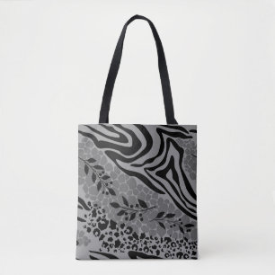 Leopard black and grey tote bag