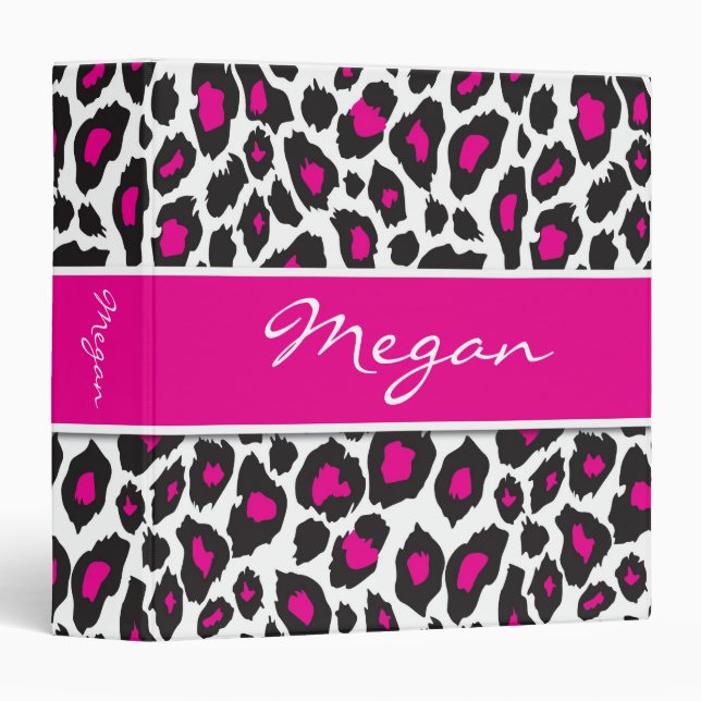 Leopard Black and Hot Pink Binder 1.5 inch (Front/Spine)