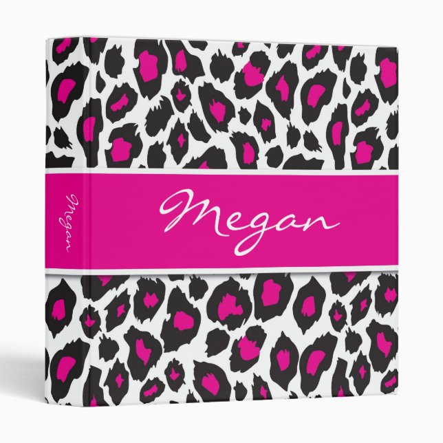 Leopard Black and Hot Pink Binder 1 inch (Front/Spine)