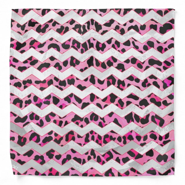Leopard Black and Hot Pink Chevron Print Bandana (Front)