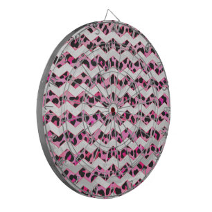Leopard Black and Hot Pink Chevron Print Dart Board