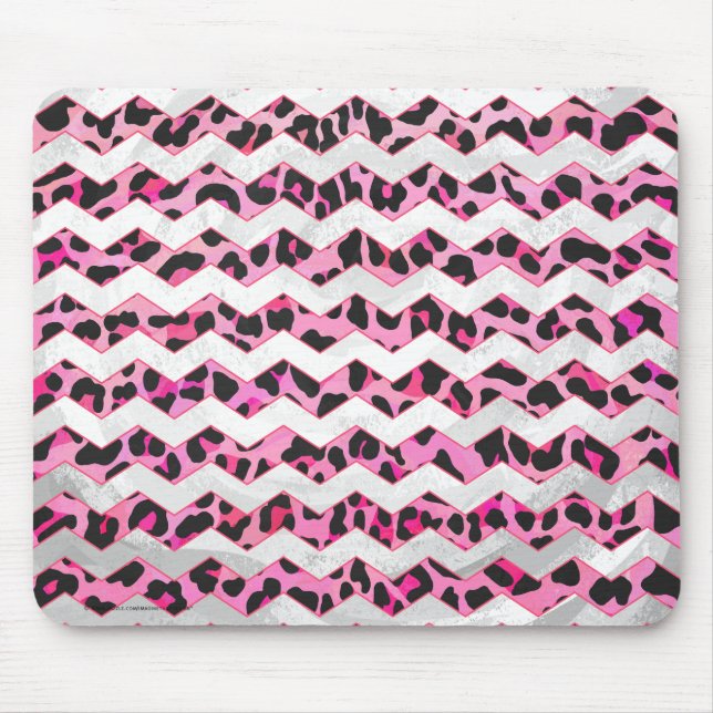 Leopard Black and Hot Pink Chevron Print Mouse Pad (Front)