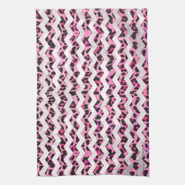 Leopard Black and Hot Pink Chevron Print Towel (Vertical)