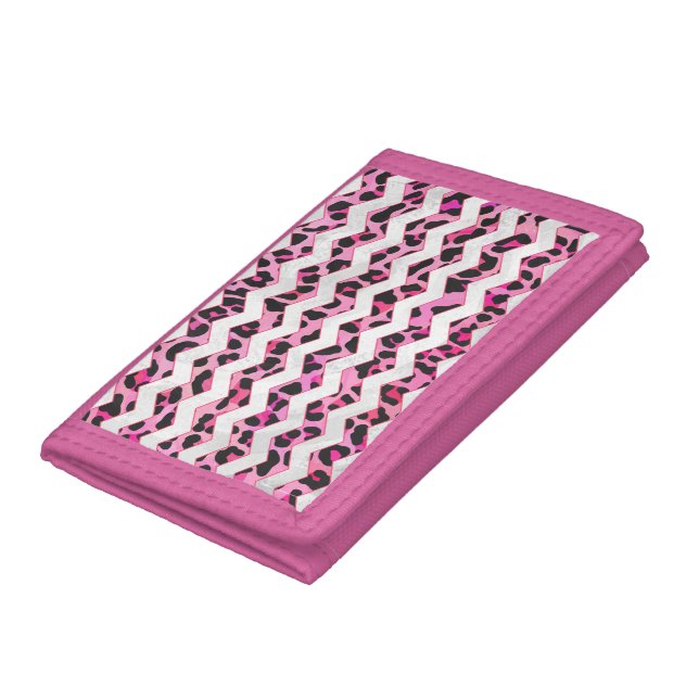 Leopard Black and Hot Pink Chevron Print Trifold Wallet (Bottom)