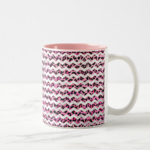 Leopard Black and Hot Pink Chevron Print Two-Tone Coffee Mug