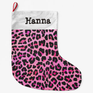 Hot Pink Christmas Stockings Zazzle Leopard Black And Hot Pink Large Christmas Stocking