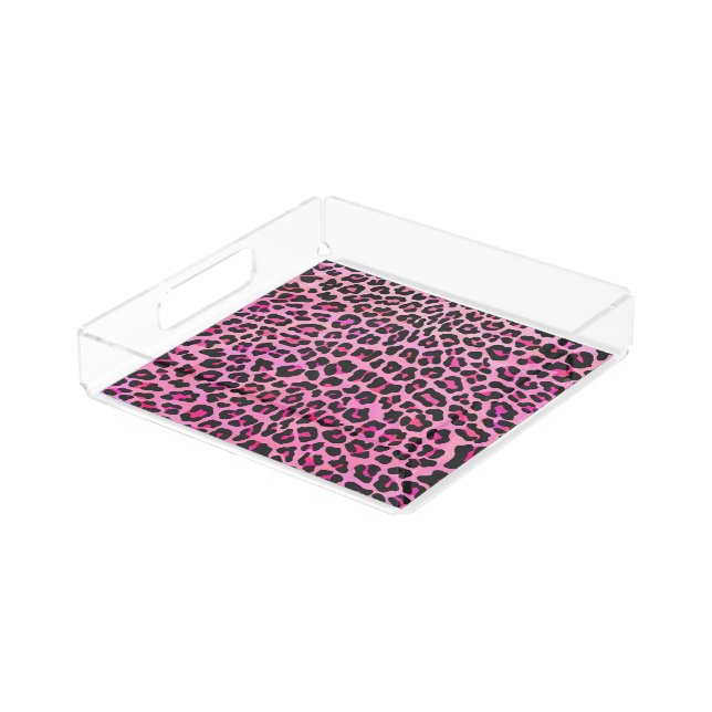 Leopard Black and Hot Pink Print Acrylic Tray (Angled)
