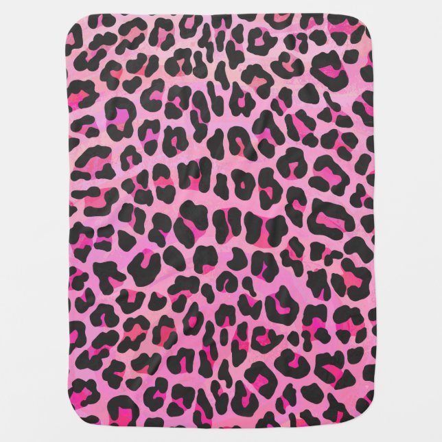 Leopard Black and Hot Pink Print Baby Blanket (Front)