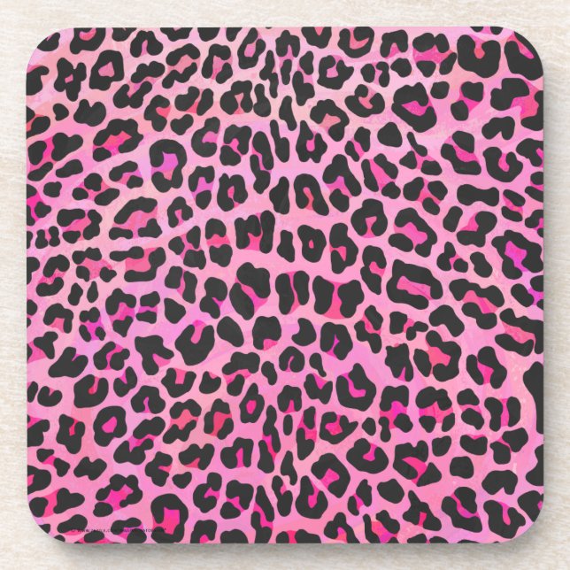 Leopard Black and Hot Pink Print Beverage Coaster (Front)