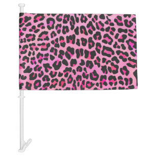 Leopard Black and Hot Pink Print Car Flag