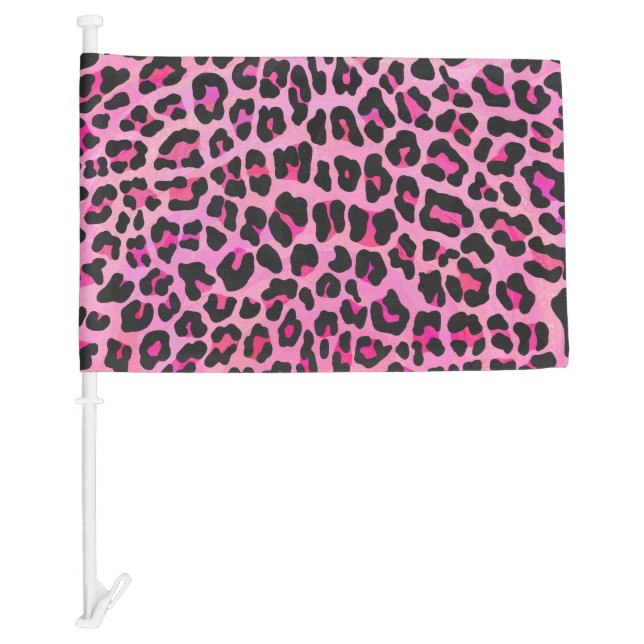 Leopard Black and Hot Pink Print Car Flag (Front)