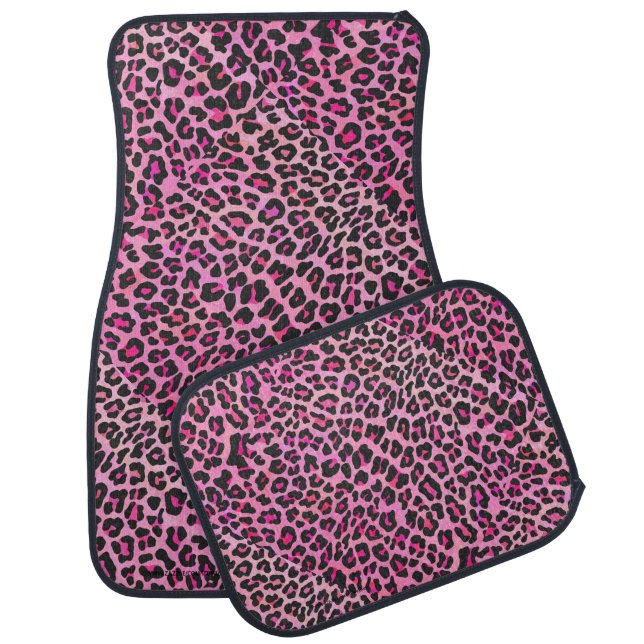 Leopard Black and Hot Pink Print Car Floor Mat (Set)