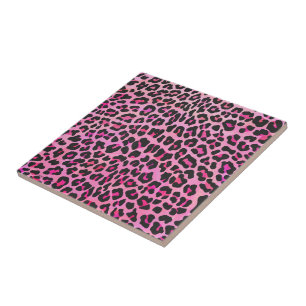 Leopard Black and Hot Pink Print Ceramic Tile