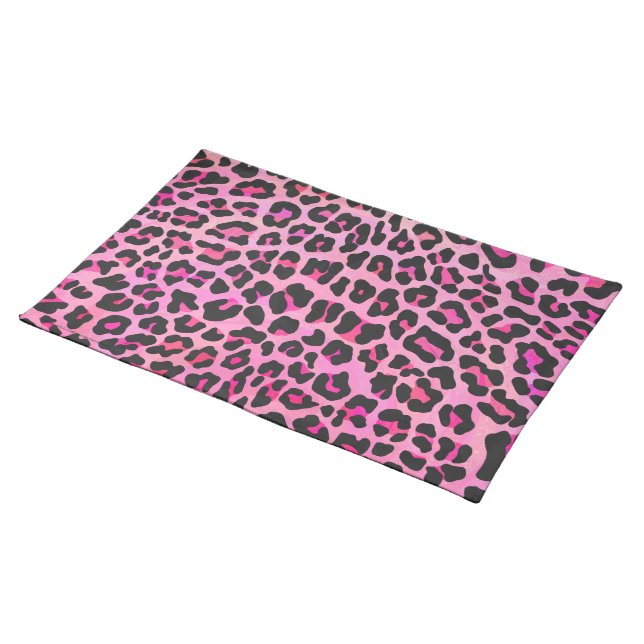 Leopard Black and Hot Pink Print Cloth Placemat (On Table)