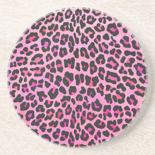 Leopard Black and Hot Pink Print Coaster (Front)