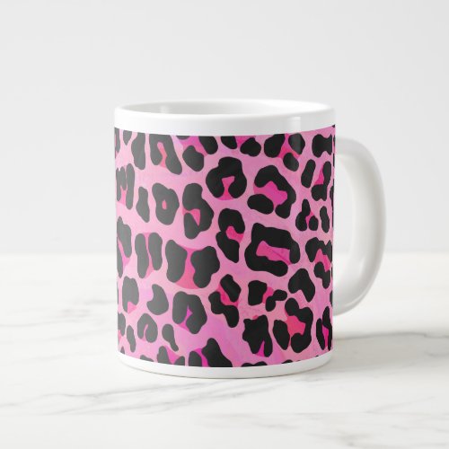 Leopard Black and Hot Pink Print Giant Coffee Mug