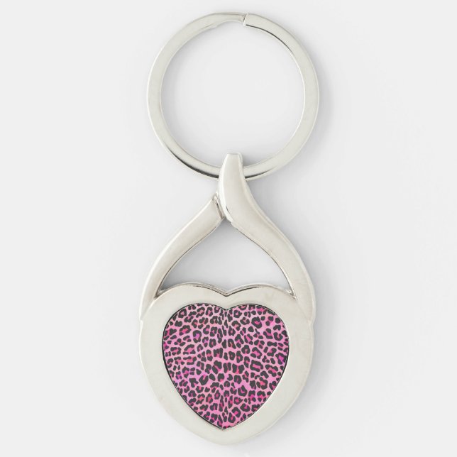 Leopard Black and Hot Pink Print Keychain (Front)