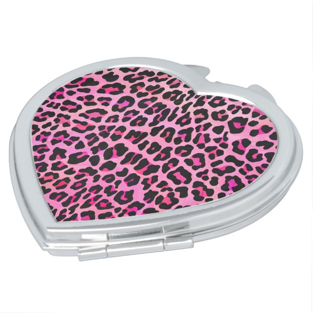 Leopard Black and Hot Pink Print Makeup Mirror (Turned)