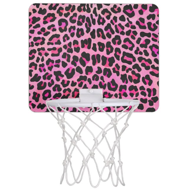 Leopard Black and Hot Pink Print Mini Basketball Hoop (Front)