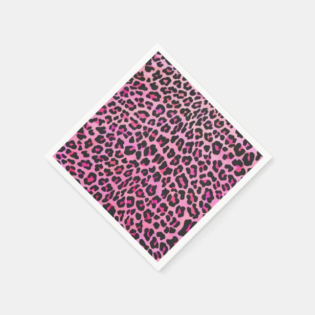 Leopard Black and Hot Pink Print Napkins (Corner)