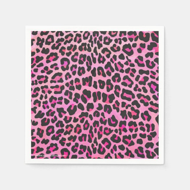 Leopard Black and Hot Pink Print Paper Napkins (Front)