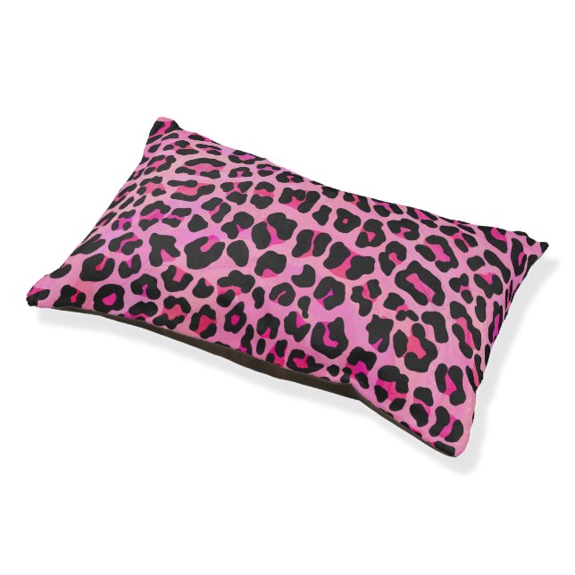 Leopard Black and Hot Pink Print Pet Bed (Angled)