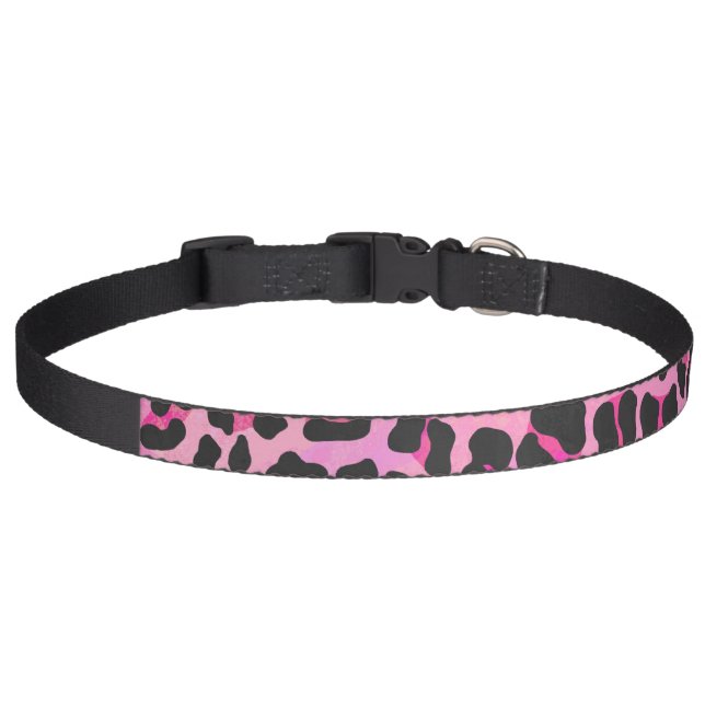 Leopard Black and Hot Pink Print Pet Collar (Front)