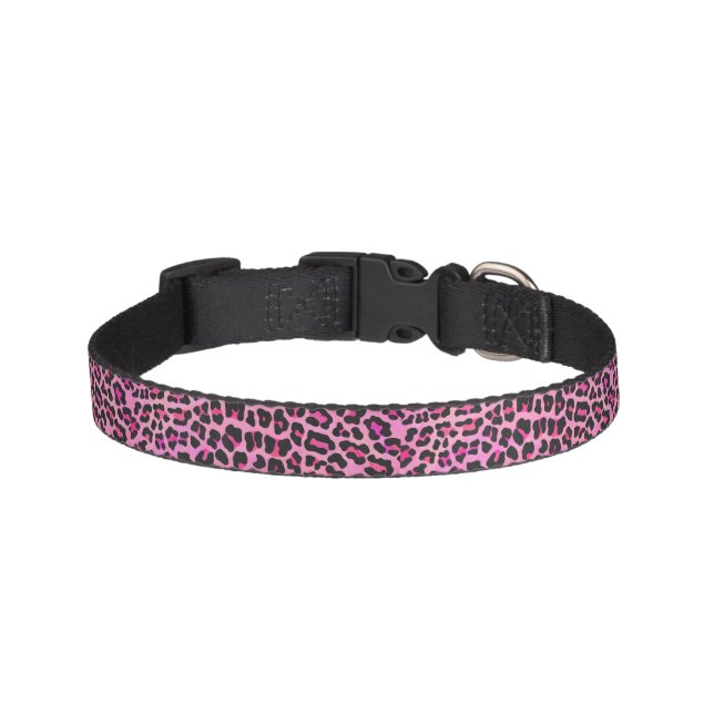 Leopard Black and Hot Pink Print Pet Collar (Front)