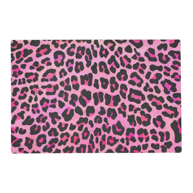 Leopard Black and Hot Pink Print Placemat (Front)