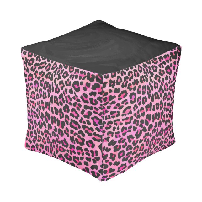 Leopard Black and Hot Pink Print Pouf (Angled Back)