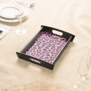 Leopard Black and Hot Pink Print Serving Tray