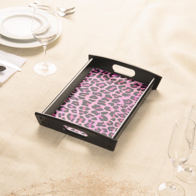 Leopard Black and Hot Pink Print Serving Tray (Front)