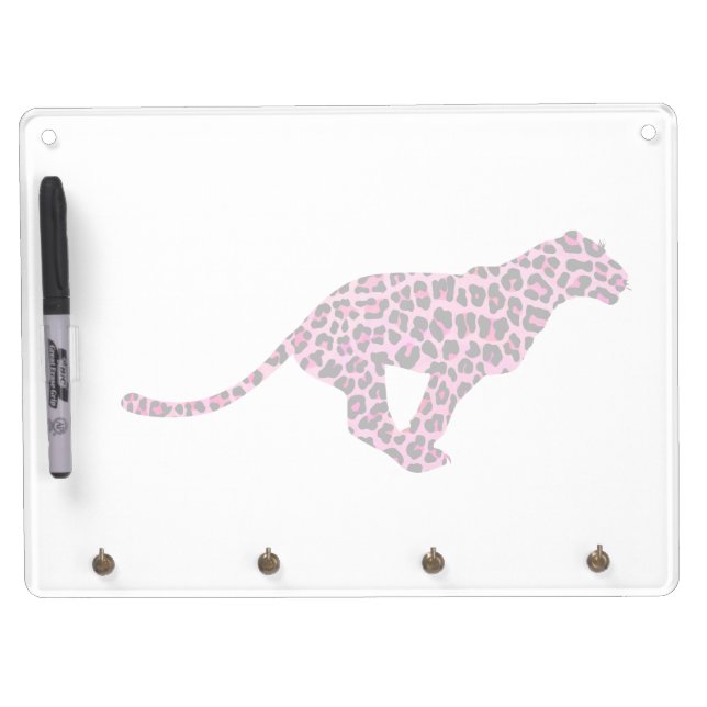 Leopard Black and Hot Pink Print Siloette Dry Erase Board With Keychain Holder (Front)