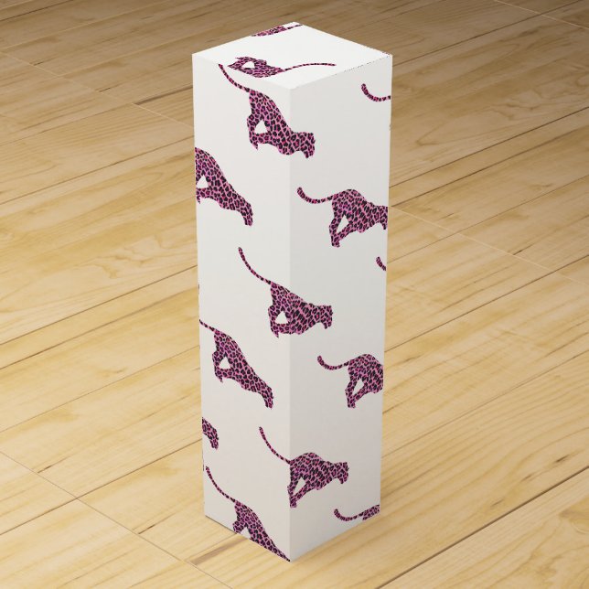 Leopard Black and Hot Pink Print Siloette Wine Gift Box (Front)